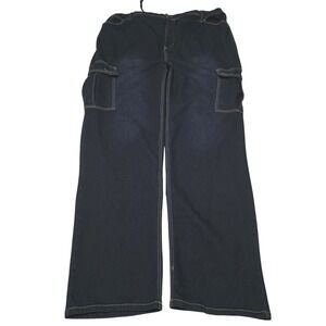 King Size Men's Dark Blue Denim Cargo Pants Elastic XL